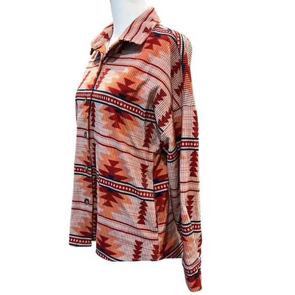 Savanna Jane Aztec Print Corduroy Shacket Size Small Pockets Orange Red Blue - Picture 4 of 11